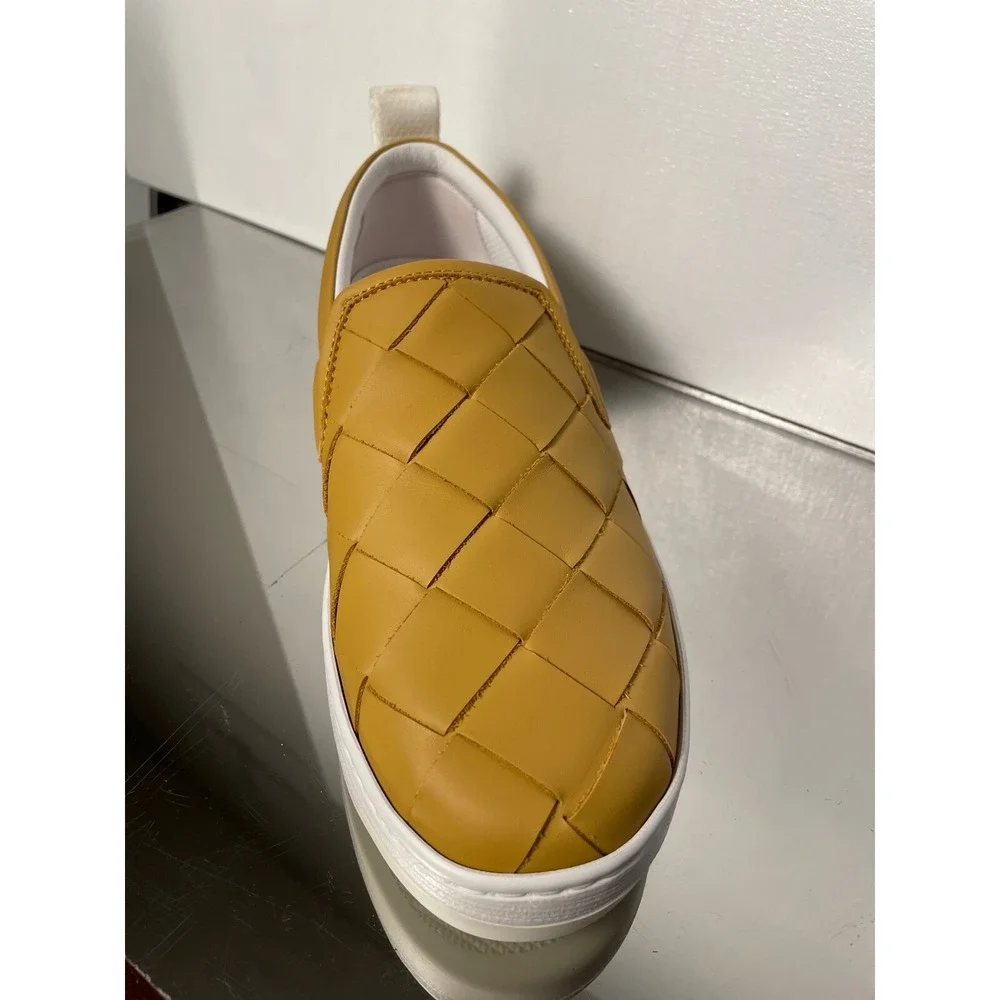 Bottega‎ Veneta 578303 Yellow Leather intrecciato Slip on Loafers shoes 40.5